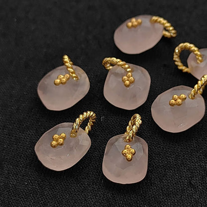 Rose Quartz Boho Pendant Charm Natural Pink Crystal Jewelry Supply Twisted Hoop Cluster Beads Gold/Silver Necklac