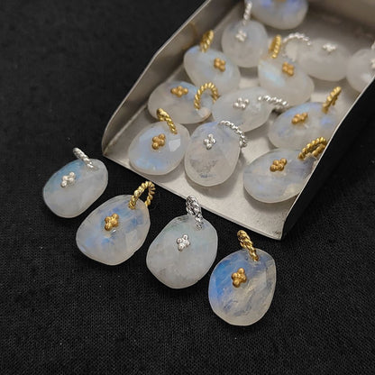 Flashy Rainbow Moonstone Pendant Charm Freeform Crystal Jewelry Supply Cluster Design Gold/Silver Plated June Birthstone Gift