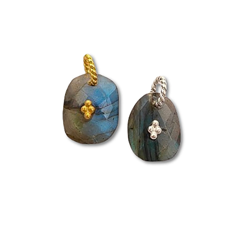Handmade Labradorite Pendant Charm Freeform Gemstone Jewelry Supply Flashy Crystal Stone Cluster Bail Gold/Silver Gift for Women