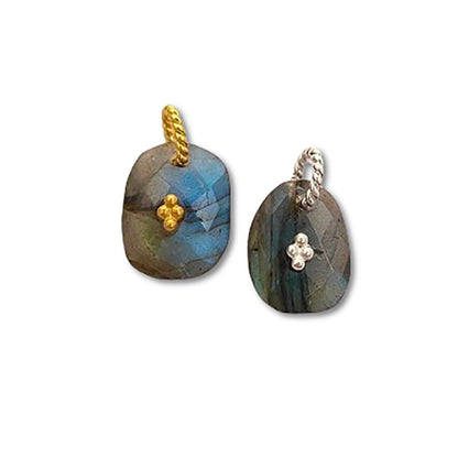 Handmade Labradorite Pendant Charm Freeform Gemstone Jewelry Supply Flashy Crystal Stone Cluster Bail Gold/Silver Gift for Women