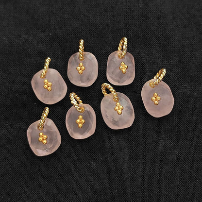 Rose Quartz Boho Pendant Charm Natural Pink Crystal Jewelry Supply Twisted Hoop Cluster Beads Gold/Silver Necklac