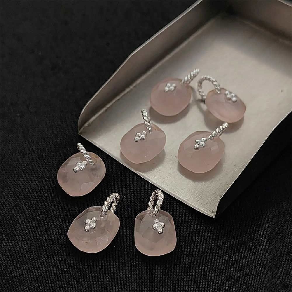 Rose Quartz Boho Pendant Charm Natural Pink Crystal Jewelry Supply Twisted Hoop Cluster Beads Gold/Silver Necklac