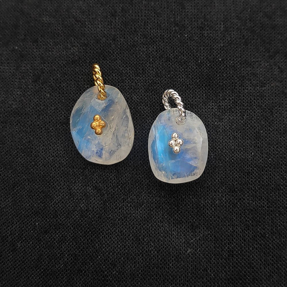 Flashy Rainbow Moonstone Pendant Charm Freeform Crystal Jewelry Supply Cluster Design Gold/Silver Plated June Birthstone Gift