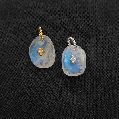 Flashy Rainbow Moonstone Pendant Charm Freeform Crystal Jewelry Supply Cluster Design Gold/Silver Plated June Birthstone Gift
