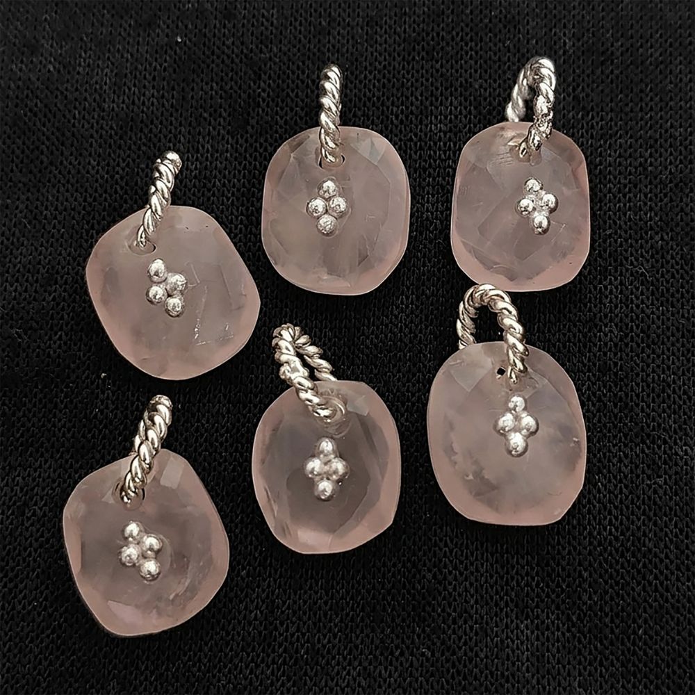 Rose Quartz Boho Pendant Charm Natural Pink Crystal Jewelry Supply Twisted Hoop Cluster Beads Gold/Silver Necklac