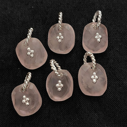 Rose Quartz Boho Pendant Charm Natural Pink Crystal Jewelry Supply Twisted Hoop Cluster Beads Gold/Silver Necklac