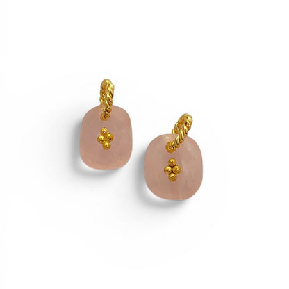 Rose Quartz Boho Pendant Charm Natural Pink Crystal Jewelry Supply Twisted Hoop Cluster Beads Gold/Silver Necklac