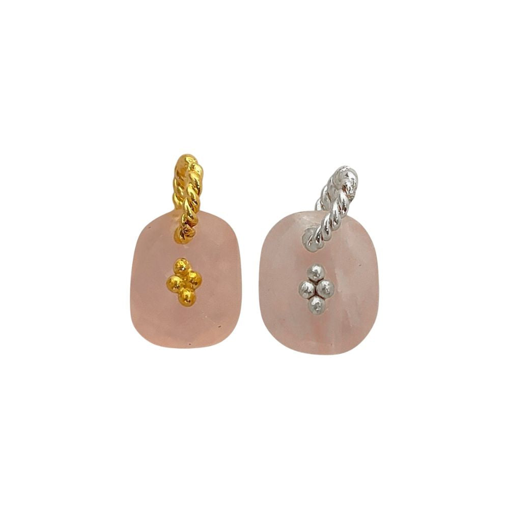Rose Quartz Boho Pendant Charm Natural Pink Crystal Jewelry Supply Twisted Hoop Cluster Beads Gold/Silver Necklac