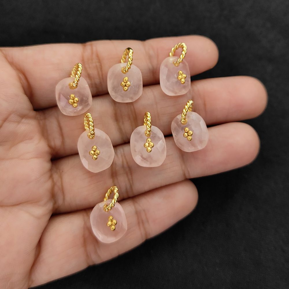 Rose Quartz Boho Pendant Charm Natural Pink Crystal Jewelry Supply Twisted Hoop Cluster Beads Gold/Silver Necklac
