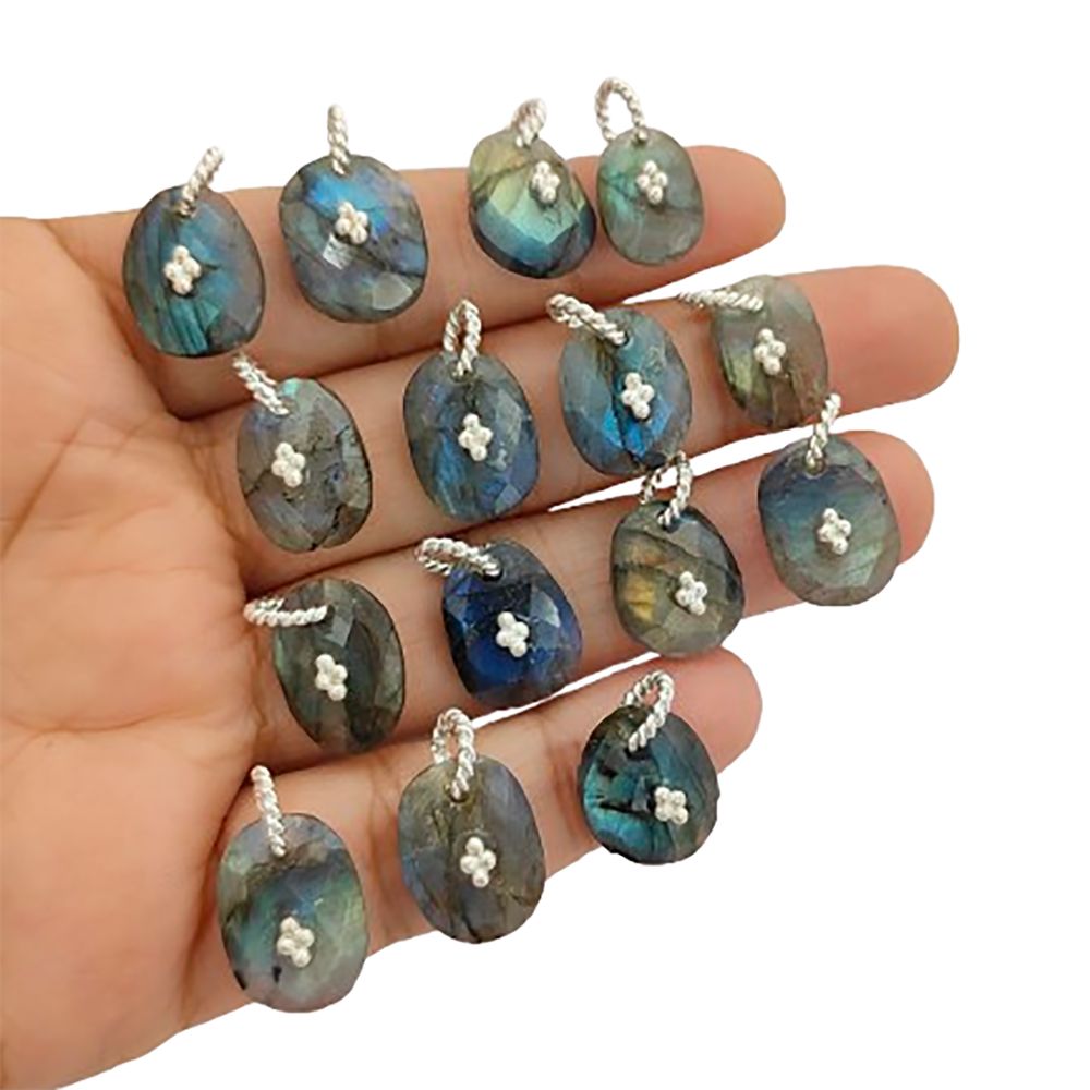 Handmade Labradorite Pendant Charm Freeform Gemstone Jewelry Supply Flashy Crystal Stone Cluster Bail Gold/Silver Gift for Women