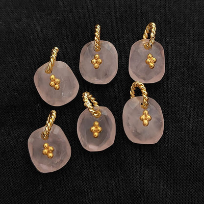 Rose Quartz Boho Pendant Charm Natural Pink Crystal Jewelry Supply Twisted Hoop Cluster Beads Gold/Silver Necklac