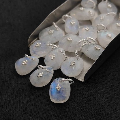 Flashy Rainbow Moonstone Pendant Charm Freeform Crystal Jewelry Supply Cluster Design Gold/Silver Plated June Birthstone Gift