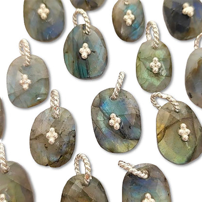 Handmade Labradorite Pendant Charm Freeform Gemstone Jewelry Supply Flashy Crystal Stone Cluster Bail Gold/Silver Gift for Women