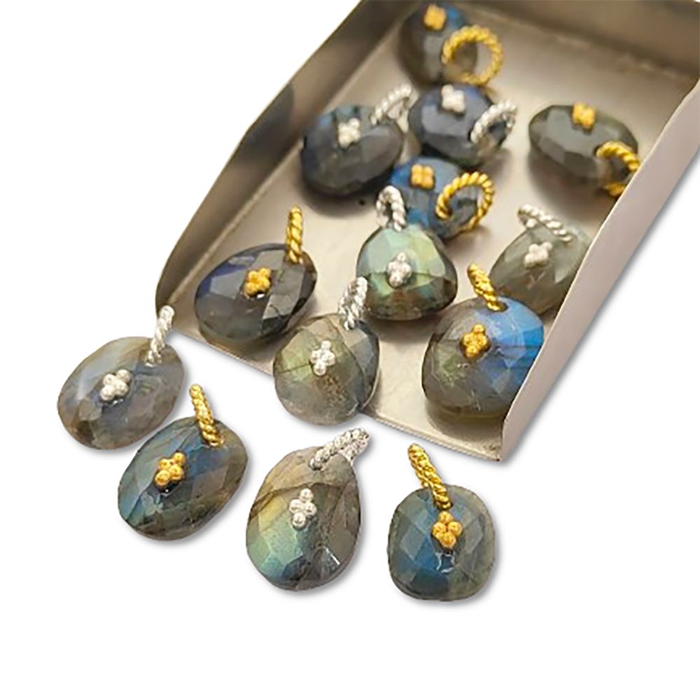Handmade Labradorite Pendant Charm Freeform Gemstone Jewelry Supply Flashy Crystal Stone Cluster Bail Gold/Silver Gift for Women