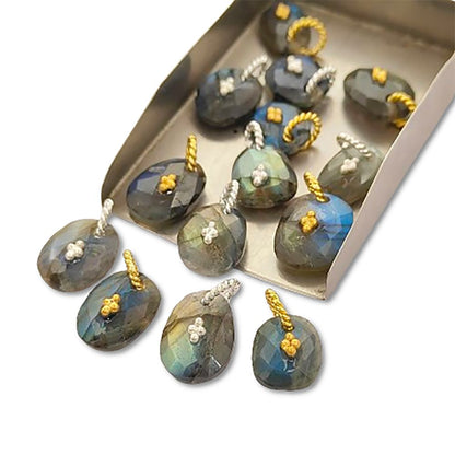 Handmade Labradorite Pendant Charm Freeform Gemstone Jewelry Supply Flashy Crystal Stone Cluster Bail Gold/Silver Gift for Women