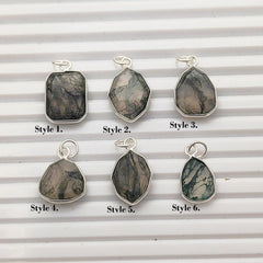 Handmade Moss Agate Crystal Pendant Solid 925 Silver Faceted Gemstone Necklace Charm- Selling Per Piece
