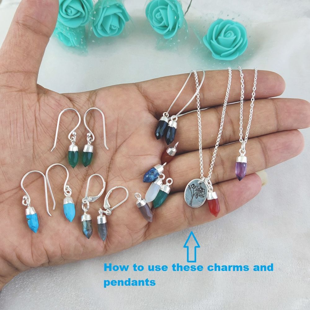 Natural Multi-Gemstone Spike Pendant Birthstone Charm for Handmade Jewelry
