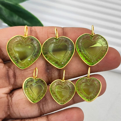 Handmade Peridot Quartz Heart Pendant Loving Heart Gemstone Charm in Gold Plated Silver August Birthstone Gift- Selling Per Piece