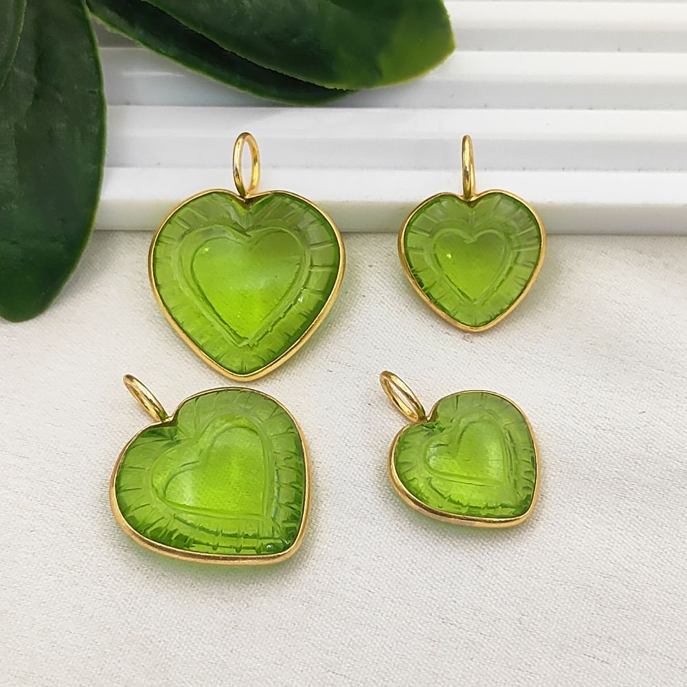 Handmade Peridot Quartz Heart Pendant Loving Heart Gemstone Charm in Gold Plated Silver August Birthstone Gift- Selling Per Piece