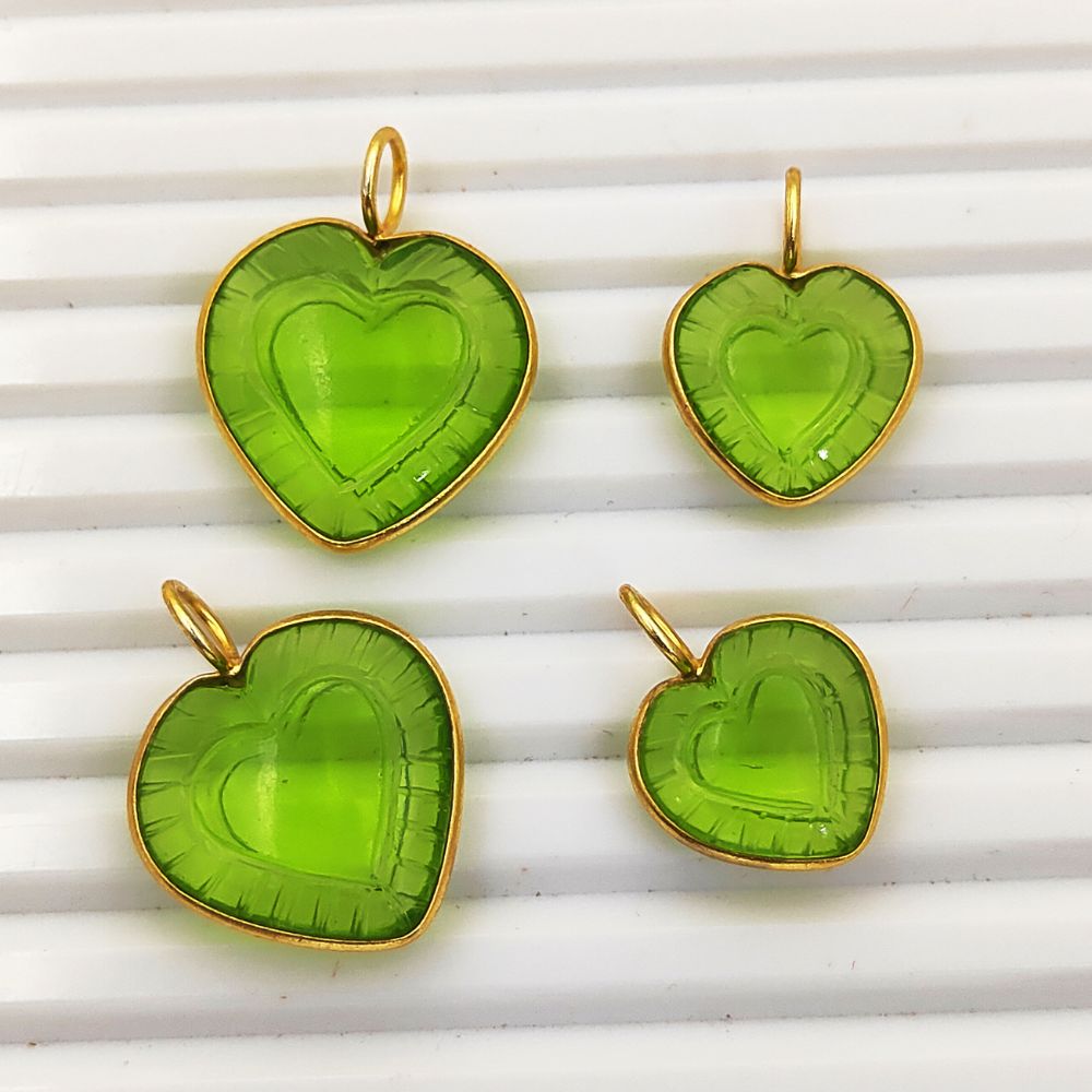 Handmade Peridot Quartz Heart Pendant Loving Heart Gemstone Charm in Gold Plated Silver August Birthstone Gift- Selling Per Piece