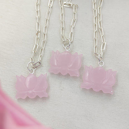 Handmade Pink Chalcedony Lotus Pendant Everyday Healing Necklace for Women- Selling Per Piece