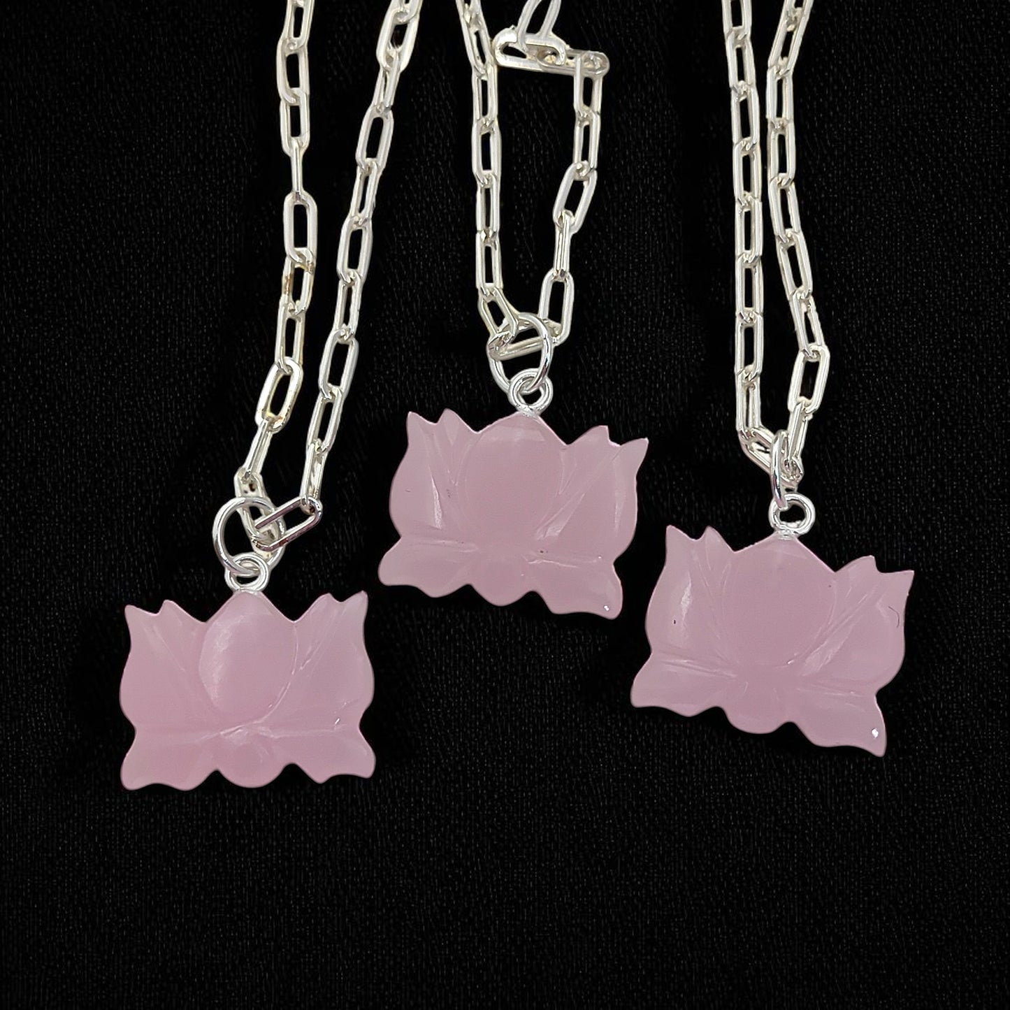 Handmade Pink Chalcedony Lotus Pendant Everyday Healing Necklace for Women- Selling Per Piece
