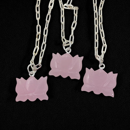 Handmade Pink Chalcedony Lotus Pendant Everyday Healing Necklace for Women- Selling Per Piece