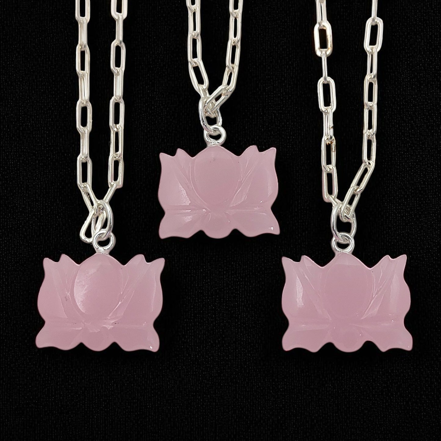 Handmade Pink Chalcedony Lotus Pendant Everyday Healing Necklace for Women- Selling Per Piece