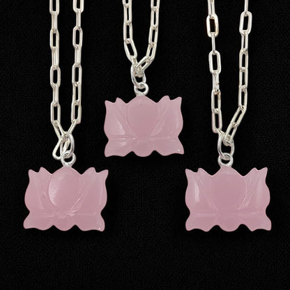 Handmade Pink Chalcedony Lotus Pendant Everyday Healing Necklace for Women- Selling Per Piece