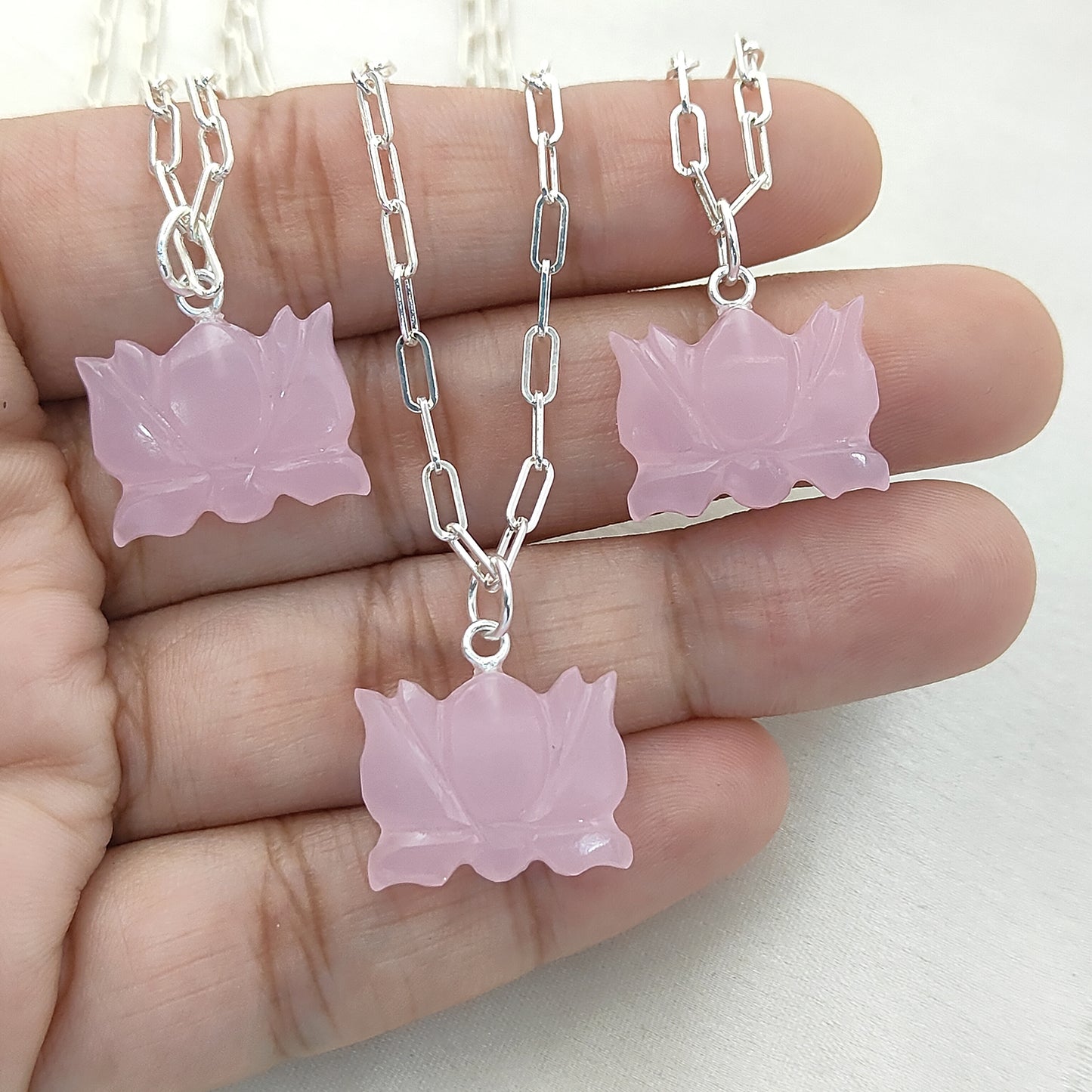Handmade Pink Chalcedony Lotus Pendant Everyday Healing Necklace for Women- Selling Per Piece