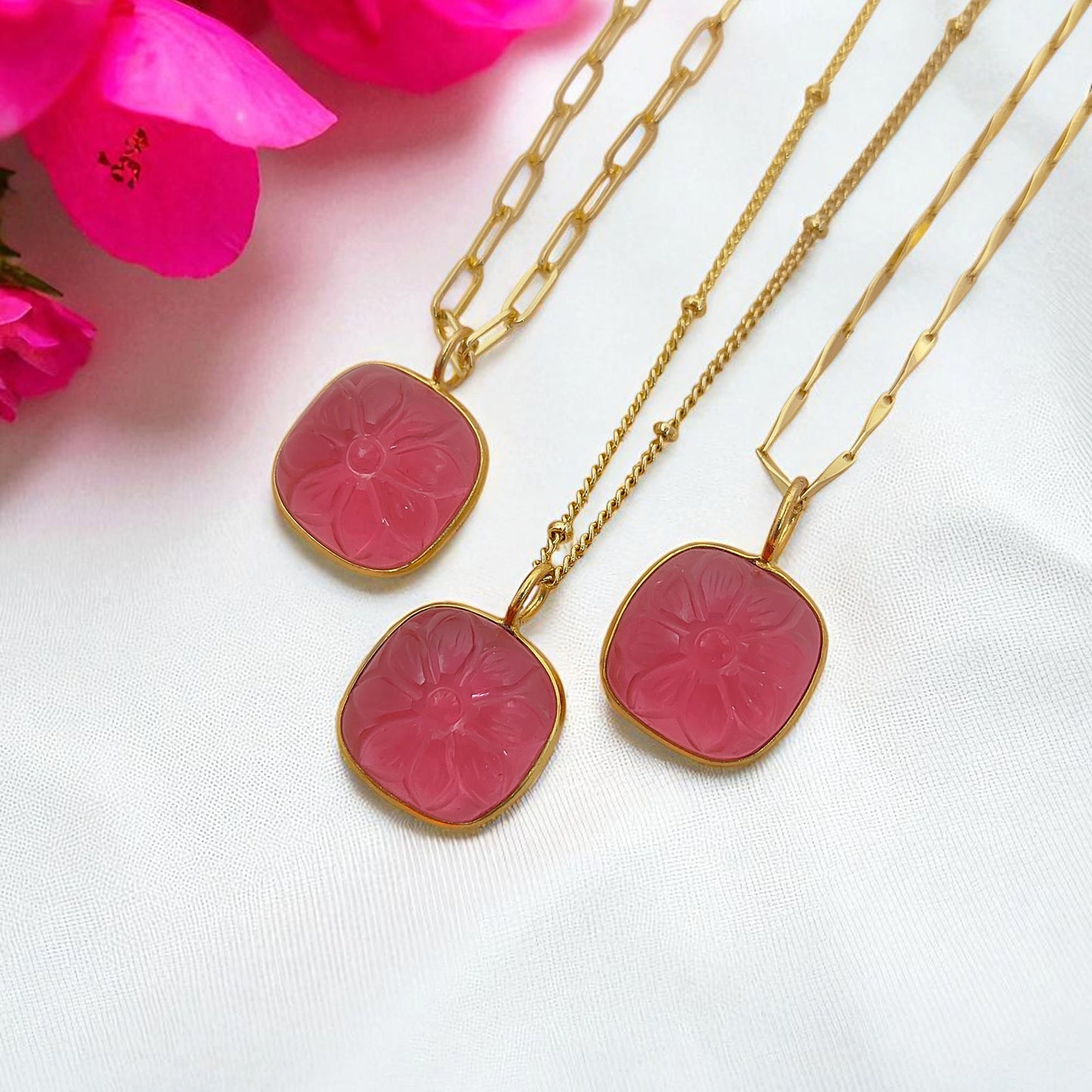 Handmade Pink Tourmaline Quartz Necklace October Birthstone Jewelry Gift for Her- Selling Per Piece