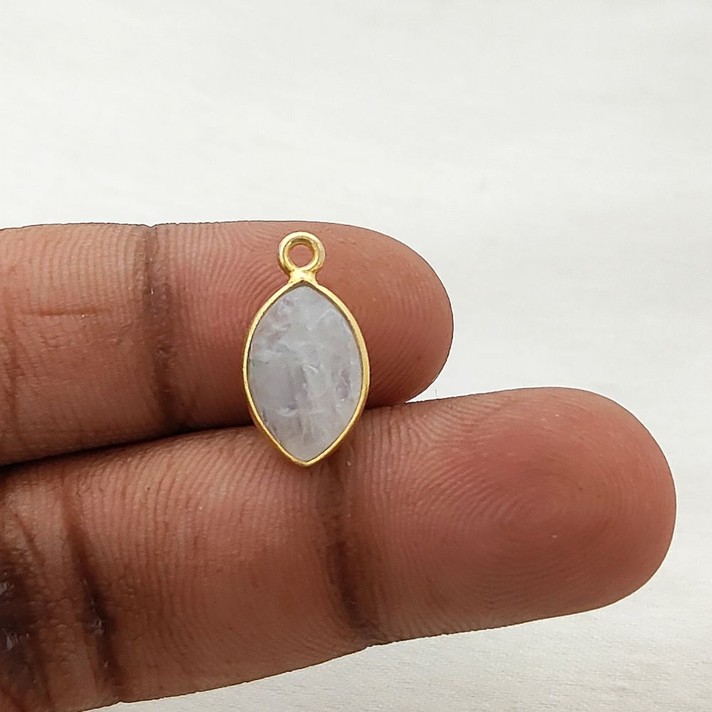 Handmade Rainbow Moonstone Evil Eye Pendant in Gold Plated Sterling Silver Unique Hand-Carved Crystal Charm- Selling Per Piece