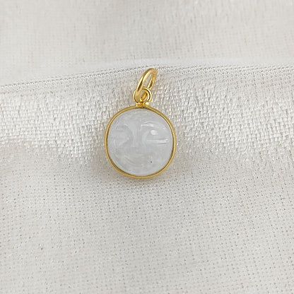 Handmade Rainbow Moonstone Moon Face Pendant Gold Plated 925 Sterling Silver Celestial Healing Crystal Necklaces – Selling Per Piece