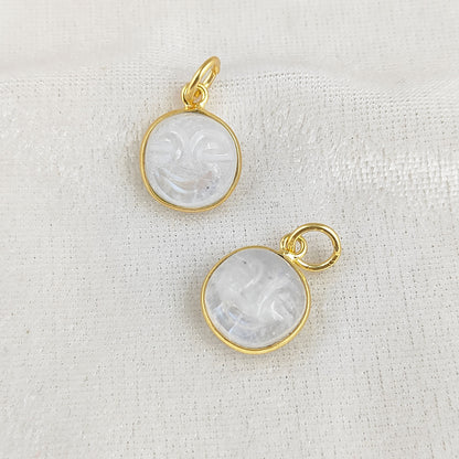 Handmade Rainbow Moonstone Moon Face Pendant Gold Plated 925 Sterling Silver Celestial Healing Crystal Necklaces – Selling Per Piece
