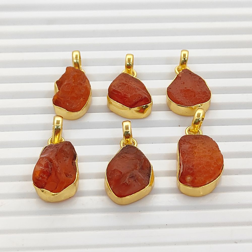 Handmade Rough Carnelian Pendant, Natural Raw Carnelian Gemstone Collet Set Charm for DIY Jewelry Making- Selling Per Piece