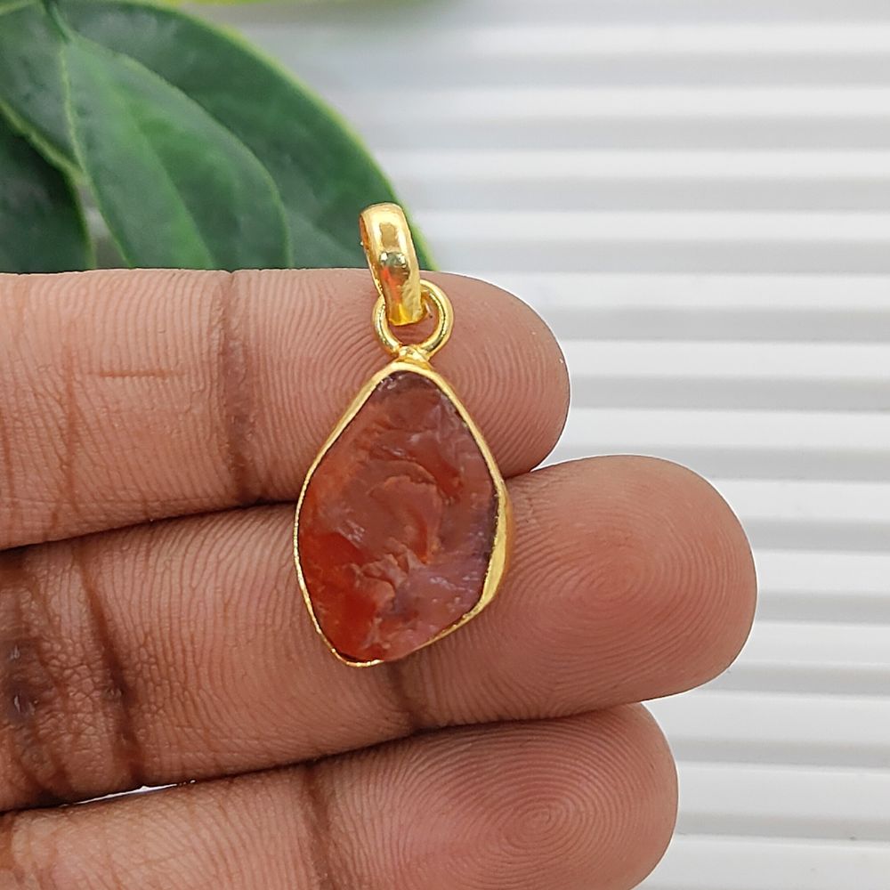 Handmade Rough Carnelian Pendant, Natural Raw Carnelian Gemstone Collet Set Charm for DIY Jewelry Making- Selling Per Piece