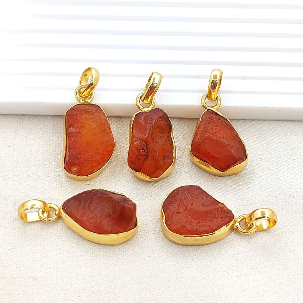Handmade Rough Carnelian Pendant, Natural Raw Carnelian Gemstone Collet Set Charm for DIY Jewelry Making- Selling Per Piece
