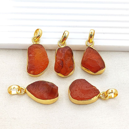 Handmade Rough Carnelian Pendant, Natural Raw Carnelian Gemstone Collet Set Charm for DIY Jewelry Making- Selling Per Piece