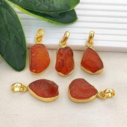 Handmade Rough Carnelian Pendant, Natural Raw Carnelian Gemstone Collet Set Charm for DIY Jewelry Making- Selling Per Piece