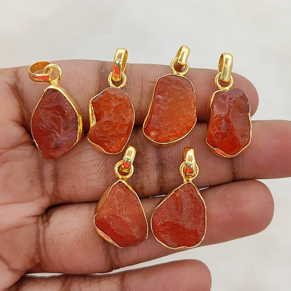 Handmade Rough Carnelian Pendant, Natural Raw Carnelian Gemstone Collet Set Charm for DIY Jewelry Making- Selling Per Piece