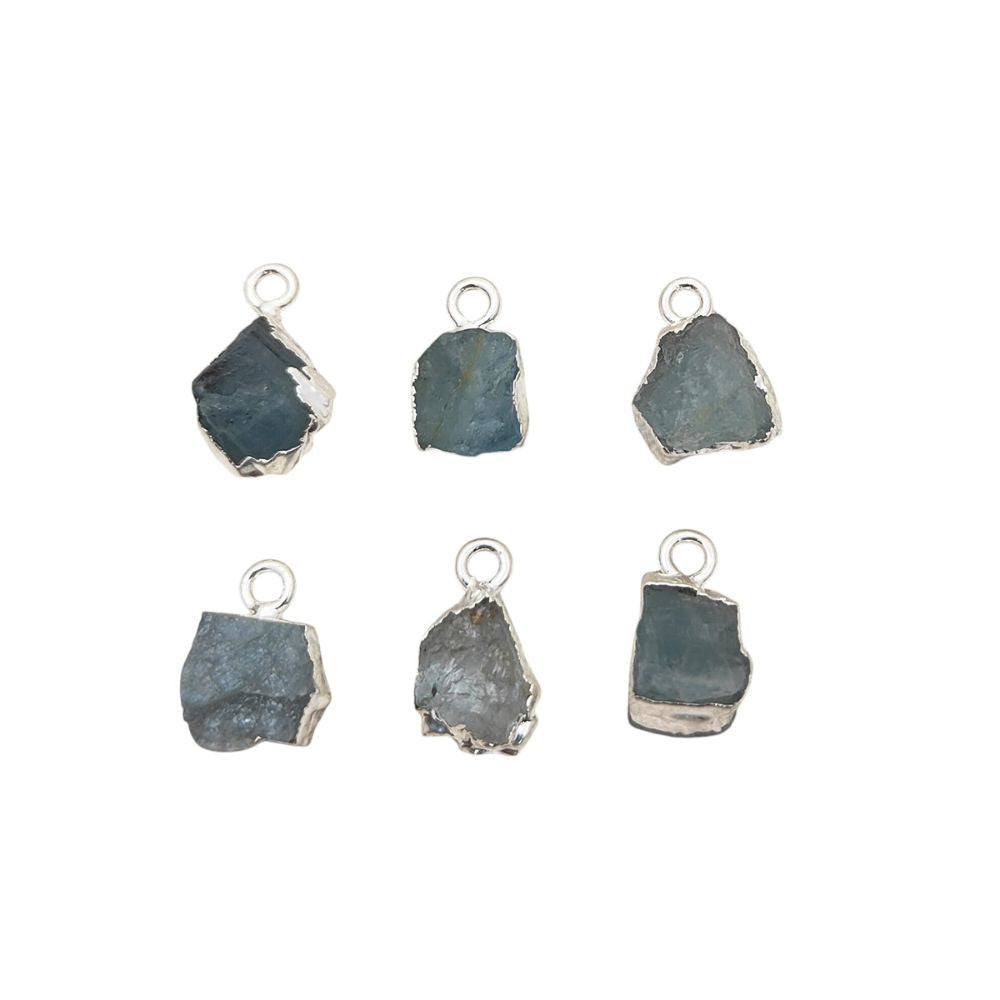 Natural Aquamarine Pendant March Birthstone with Silver Electroplated Edge for Boho & Healing Jewelry- Selling Per Piece