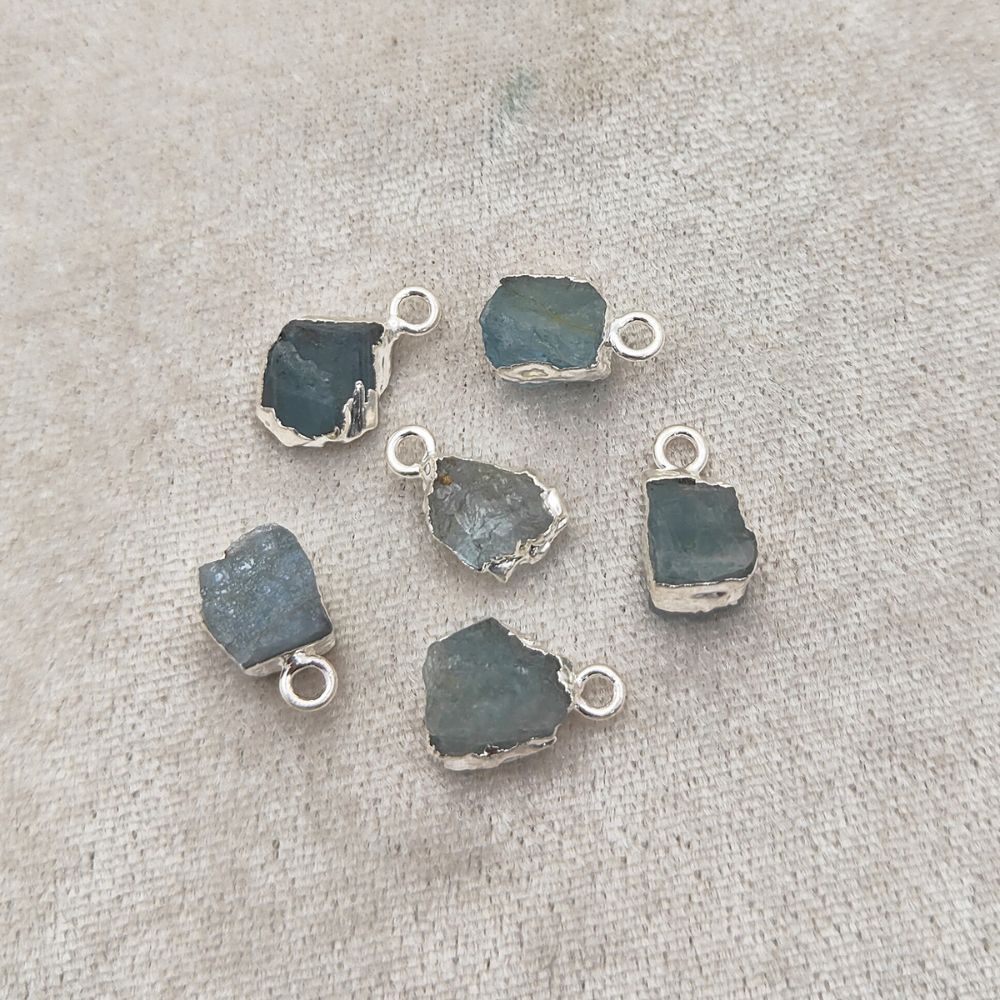Natural Aquamarine Pendant March Birthstone with Silver Electroplated Edge for Boho & Healing Jewelry- Selling Per Piece