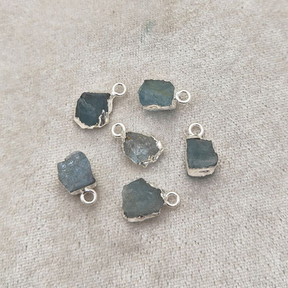 Natural Aquamarine Pendant March Birthstone with Silver Electroplated Edge for Boho & Healing Jewelry- Selling Per Piece