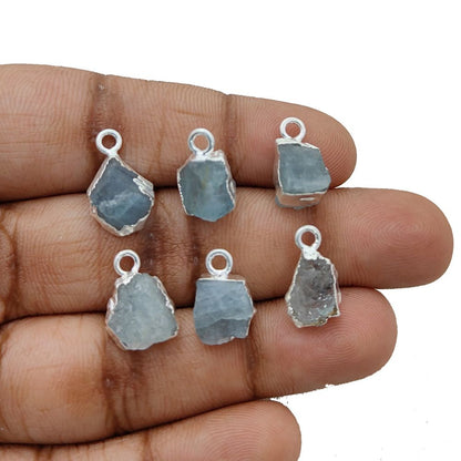 Natural Aquamarine Pendant March Birthstone with Silver Electroplated Edge for Boho & Healing Jewelry- Selling Per Piece