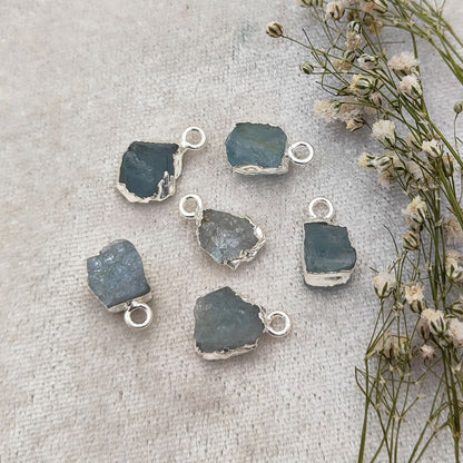 Natural Aquamarine Pendant March Birthstone with Silver Electroplated Edge for Boho & Healing Jewelry- Selling Per Piece