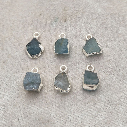 Natural Aquamarine Pendant March Birthstone with Silver Electroplated Edge for Boho & Healing Jewelry- Selling Per Piece