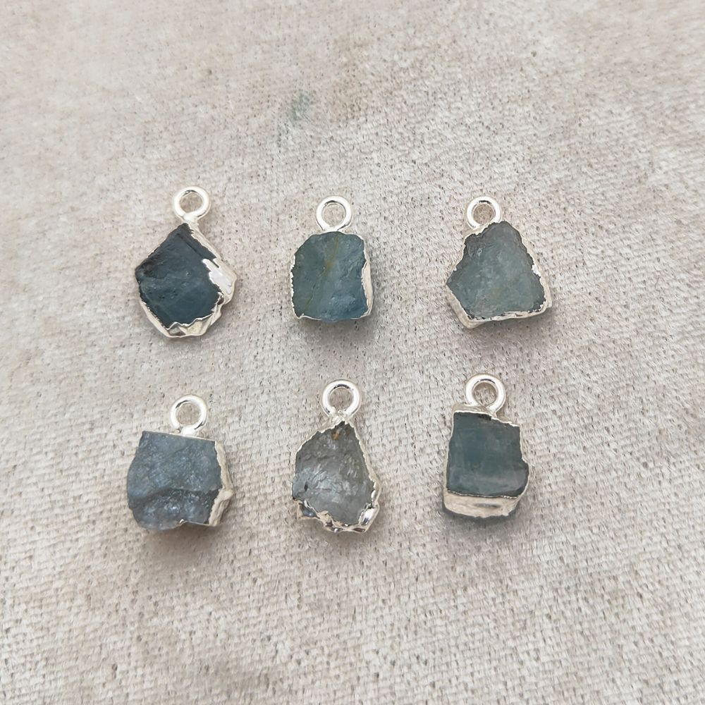 Natural Aquamarine Pendant March Birthstone with Silver Electroplated Edge for Boho & Healing Jewelry- Selling Per Piece