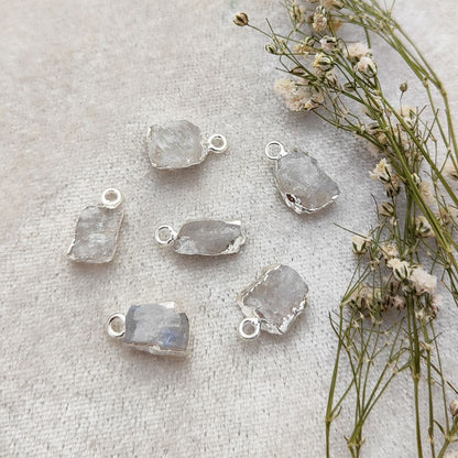 Rainbow Moonstone Healing Pendant Raw Crystal Charm with Silver Electroplated Handmade Jewelry- Selling Per Piece