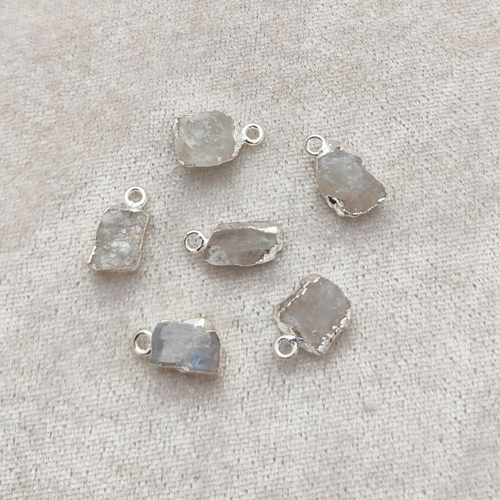Rainbow Moonstone Healing Pendant Raw Crystal Charm with Silver Electroplated Handmade Jewelry- Selling Per Piece