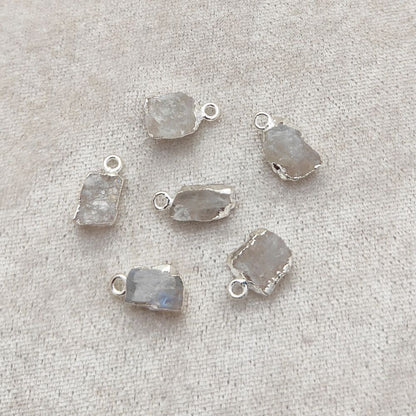 Rainbow Moonstone Healing Pendant Raw Crystal Charm with Silver Electroplated Handmade Jewelry- Selling Per Piece